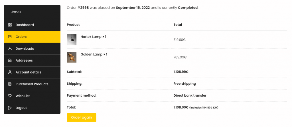 Add the product image to Woocommerce my account order view