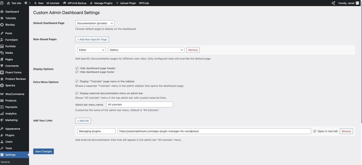 Custom WP Admin dashboard
