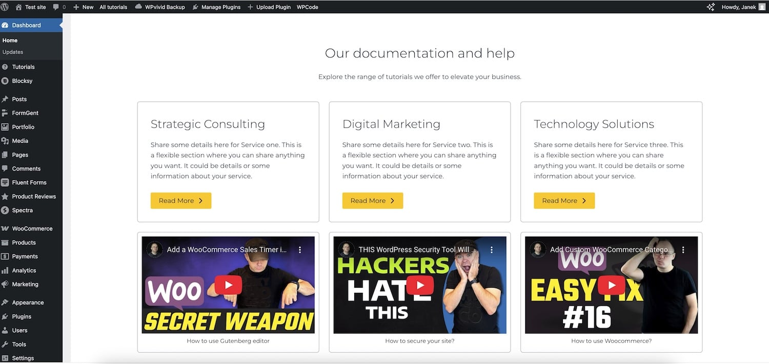 Custom WP Admin dashboard