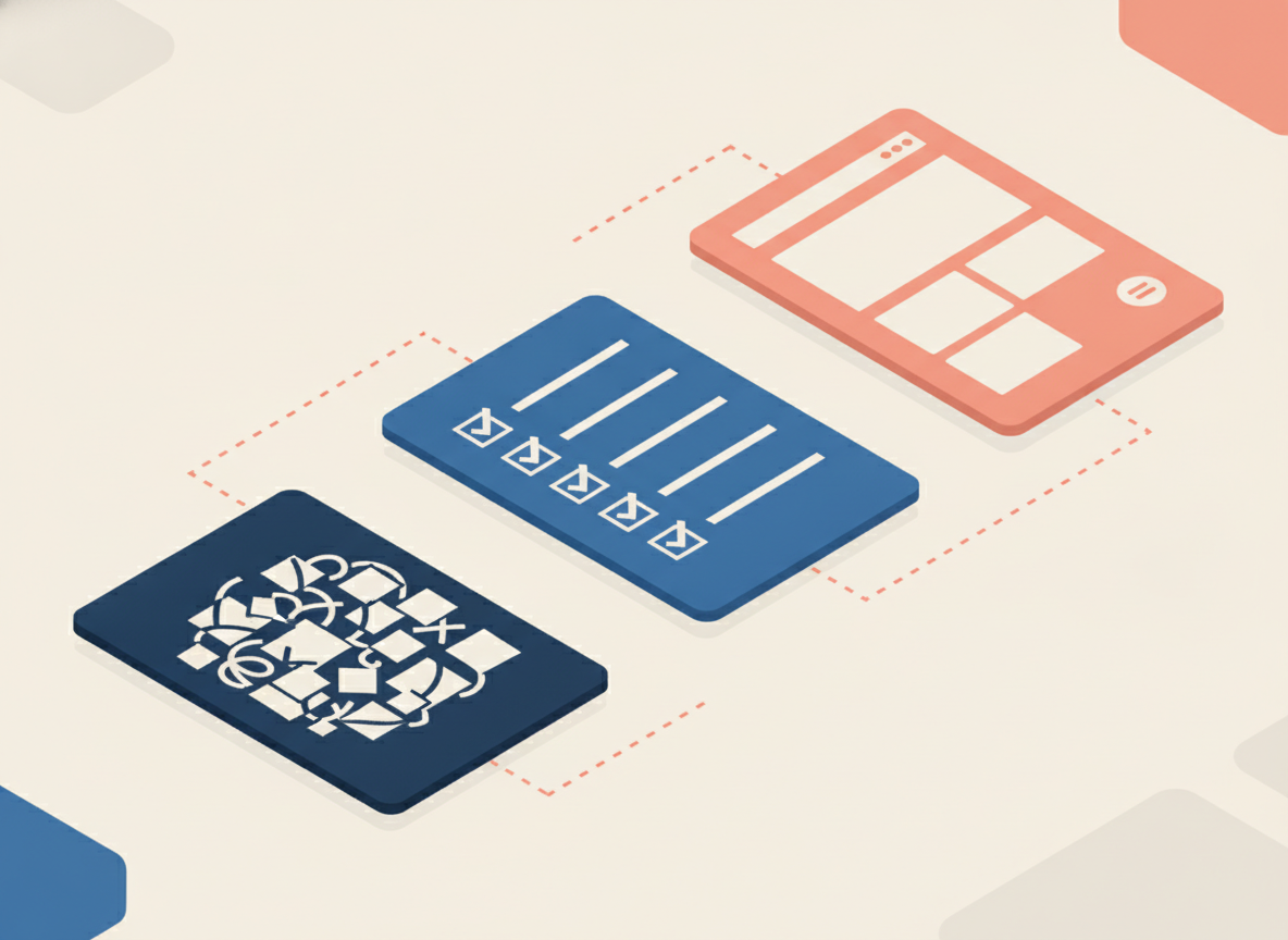 Organized content workflow moving from notes to checklist to finished webpage