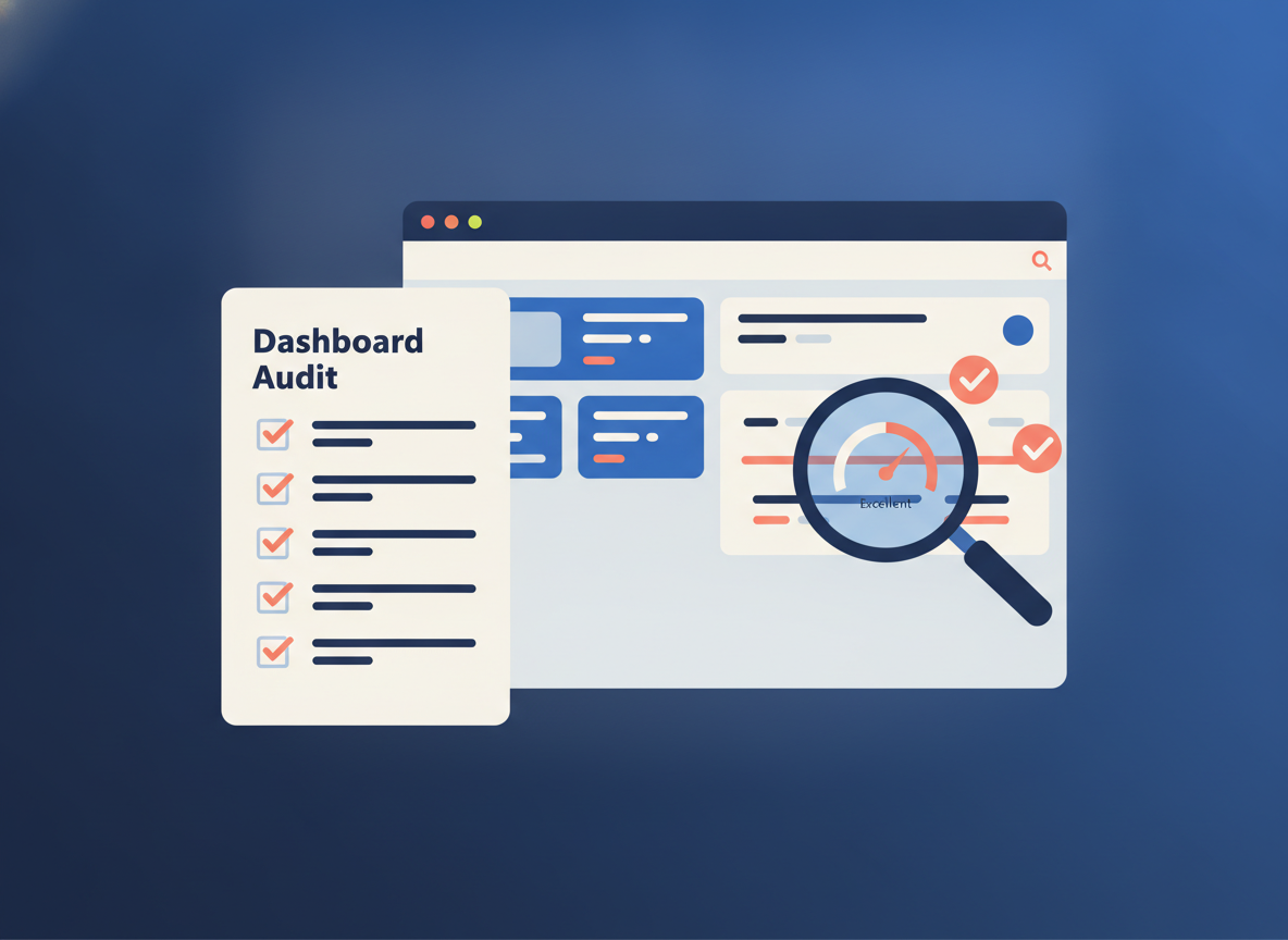 Checklist and performance gauge beside a clean WordPress dashboard screen